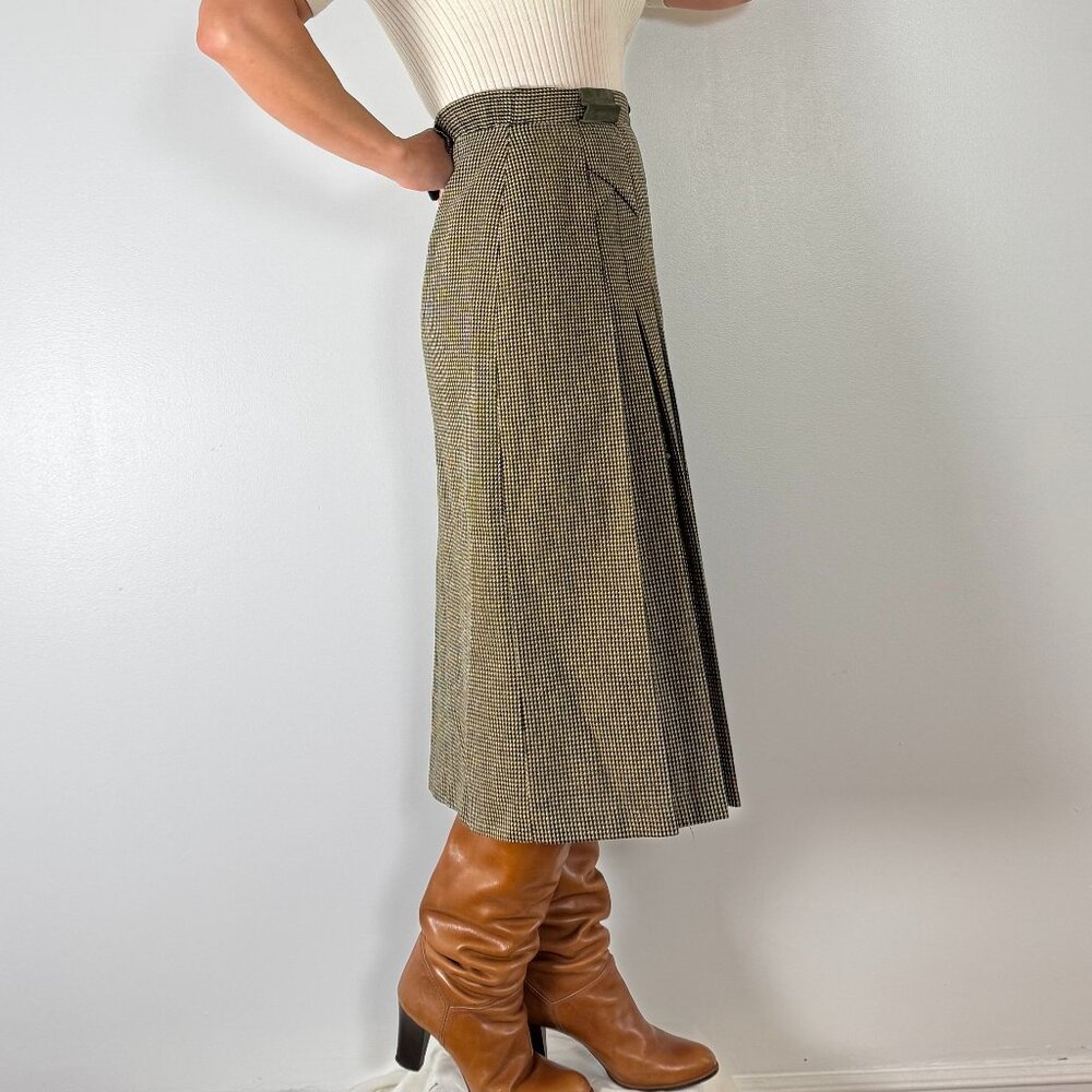 Vintage PROPORTION PETITES Pleated Houndstooth Midi Wool Skirt - Size S - Picture 8 of 11